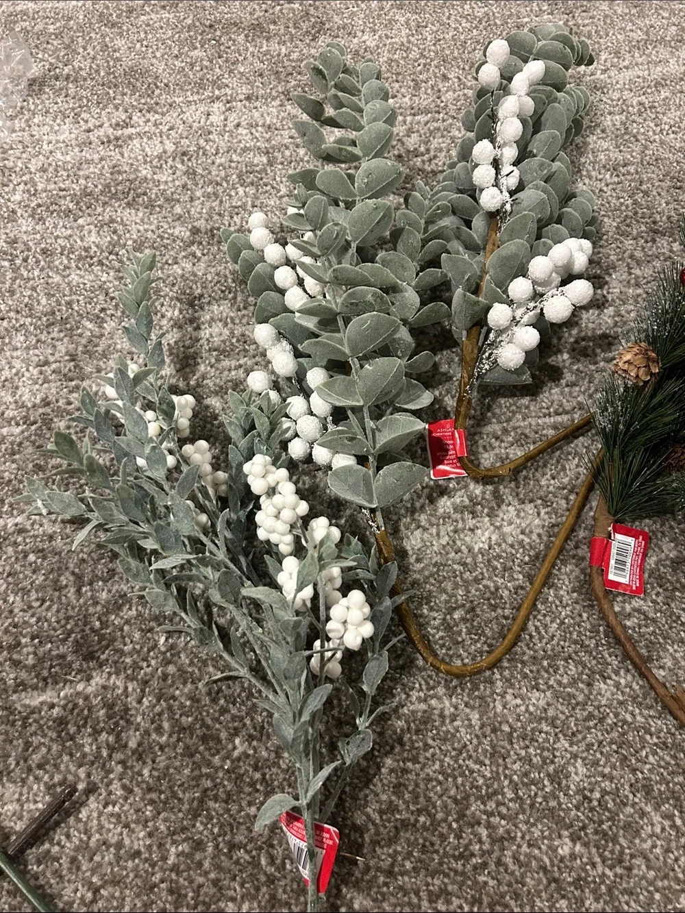 Assorted 13 Holiday Greenery Stems - White, Green, Silver